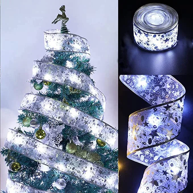 Cifeeo  Christmas Ribbon Fairy Light Christmas Tree Decoration for Home with LED DIY String Light New Year 2023