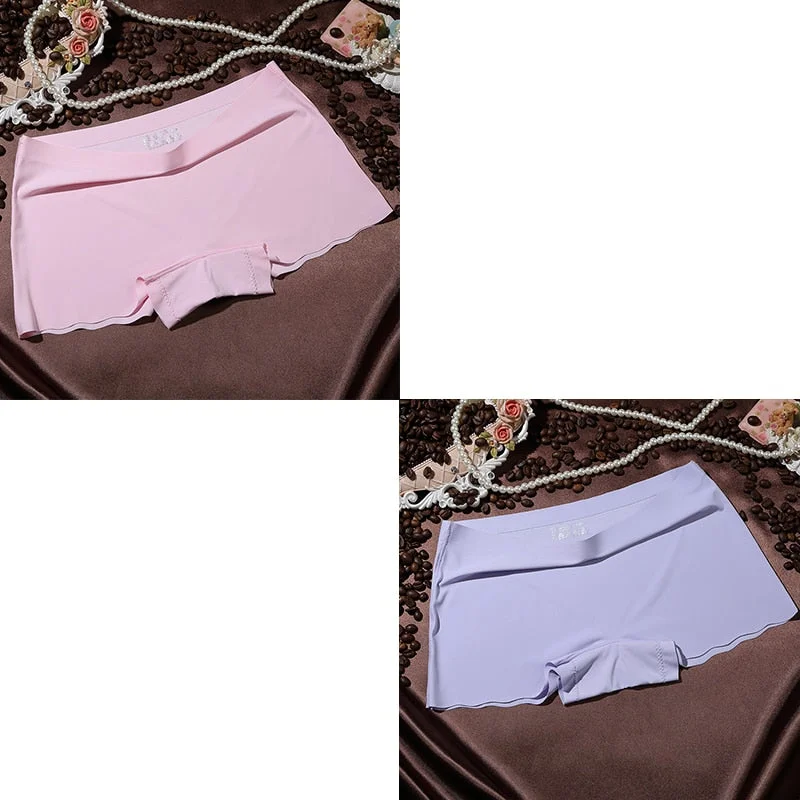 2 Pieces Boyshorts Seamless Ice Silk Underwear For Women Female Panties With 100% Cotton Crotch New Simple Panties 2021 BANNIROU