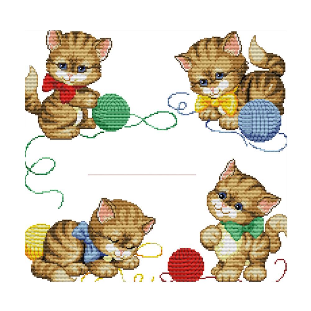 

Kitty Friendship - 14CT Stamped Cross Stitch - 44*43cm, 501 Original