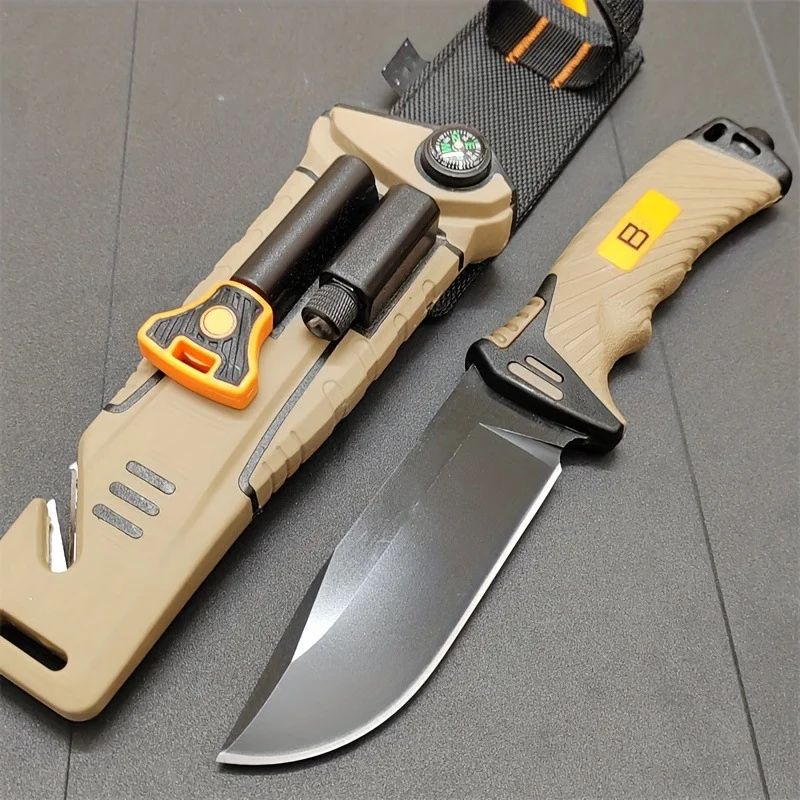 Outdoor straight knife portable survival knife self-defense camping tactical survival knife multi-function tool
