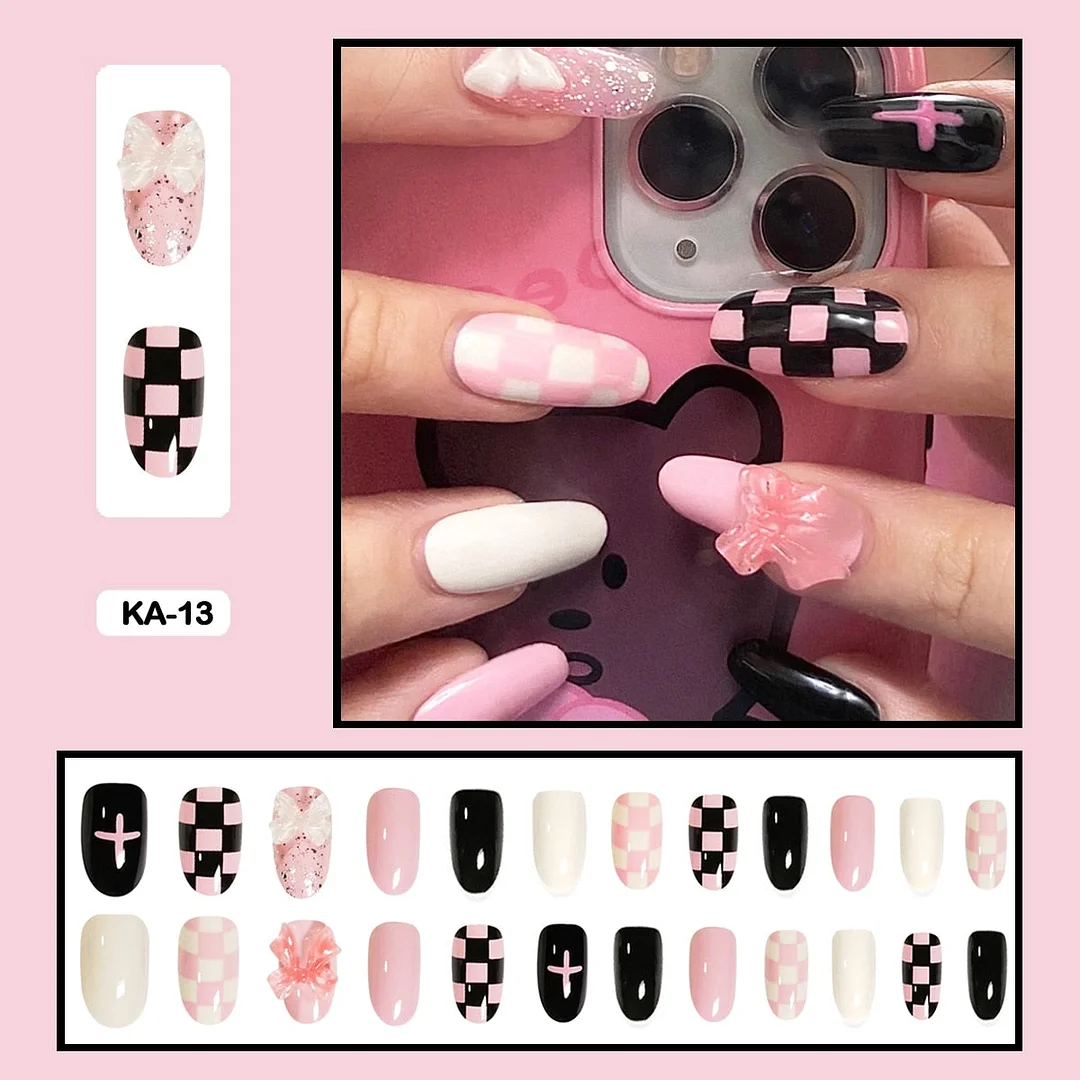 Butterfly Lovely Girl Nail Art Wearable Press On Fake Nails Tips With Glue And Sticker 24pcs/box With Wearing Tools As Gift-Nail Inspo