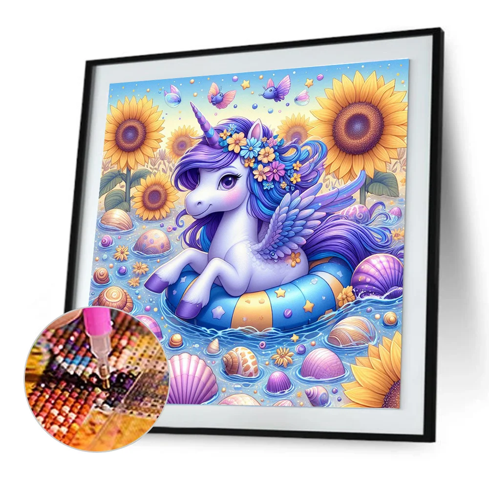 Diamond Painting - Full Round Drill - Sunflower Unicorn(Canvas|30*30cm)