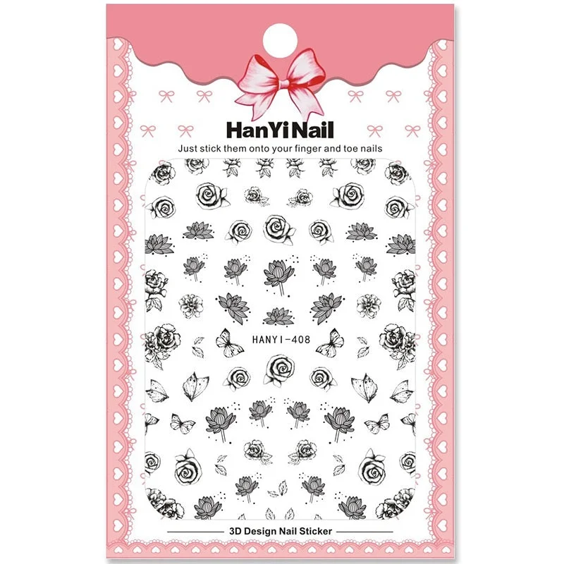 1 Sheet Flower Leaf Tree Green 3D Bronzing Nail Art Stickers Black White Sliders Summer DIY Decals for Nail Art Decoration