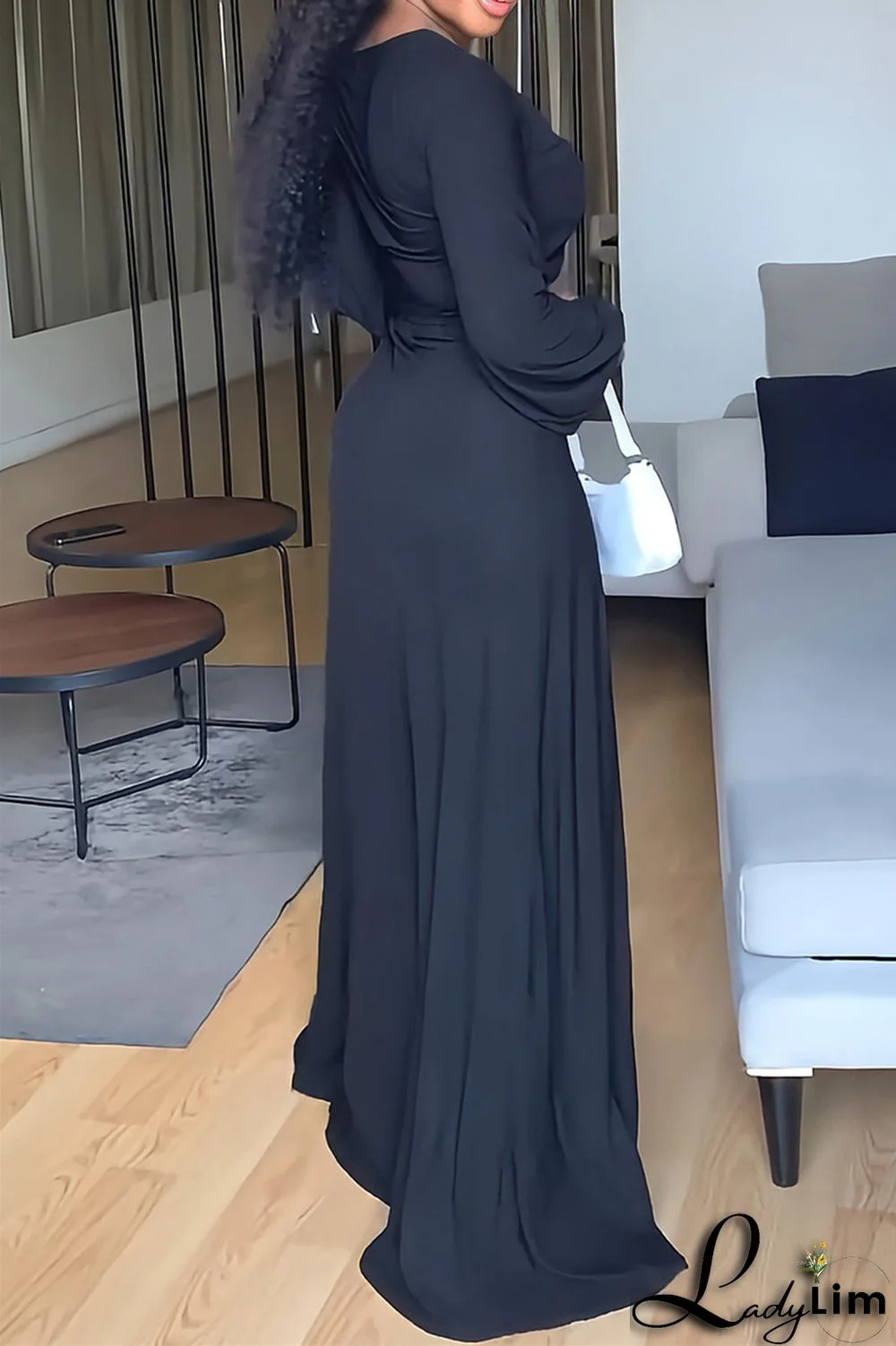 Blue Fashion Casual Solid Slit V Neck Long Sleeve Two Pieces