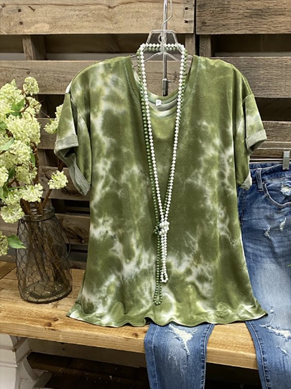 Green Ombre/tie-Dye Short Sleeve Shirts & Tops