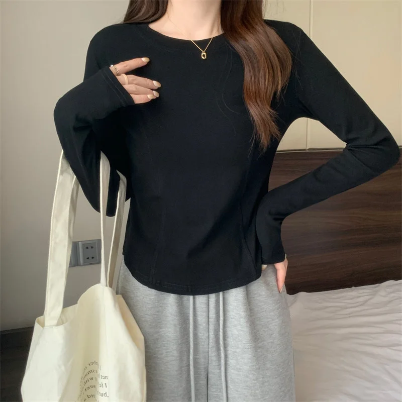 Brownm Brownm Early Fall Of 2024 New Bottom Shirt Women's Slim Hot Girl Design Sense Long-Sleeved T-Shirt Female Students Short Jacket Tide