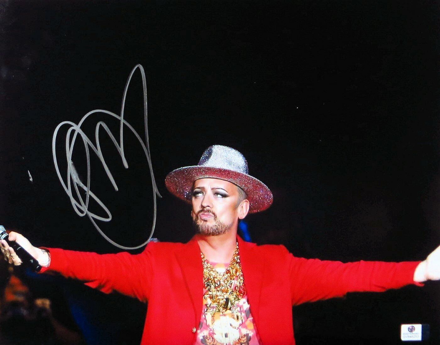 Boy George Signed Autographed 11X14 Photo Poster painting Culture Club on Stage w/Mic GV848253