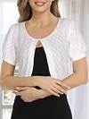 Cozy Crew Neck Short Sleeve Knitted Cardigan - Soft Mid-Elasticity Polyester Fabric, Elegant Solid Color Design, Perfect for Spring and Summer, Womens Casual Wear
