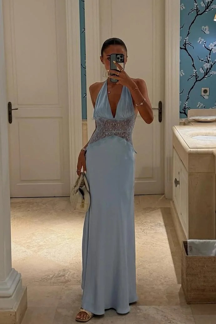 Lussooy Deep V-Neck Halter Straps Elegant Mermaid Evening dress