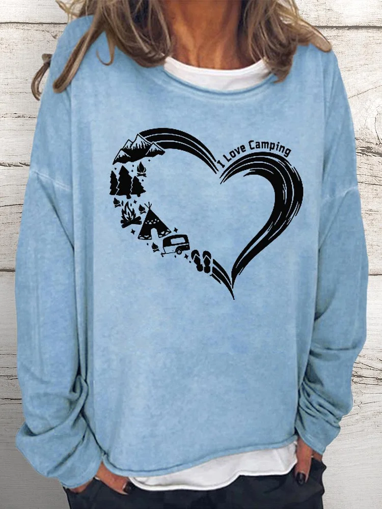 Camping Love Camping Heart Women Loose Sweatshirt-Annaletters