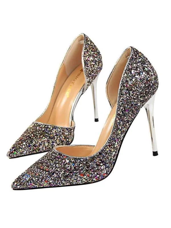 Sexy Paillette High-heeled Hollow out Pointed Toe Shoes
