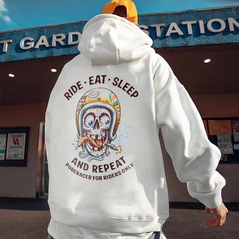 RIDE EAT SLEEP AND REPEAT PUPERACER FOR RIDERS ONLY White Print Hoodie