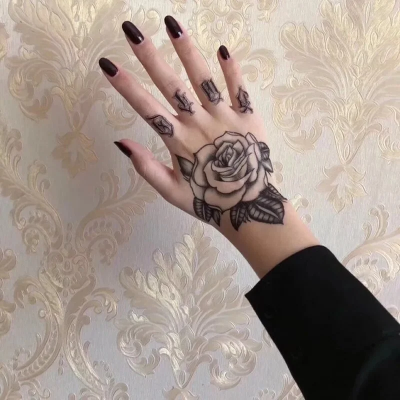Sdrawing Waterproof Temporary Tattoo Sticker Hand flower tattoo Rose Fake flash Tattoo Arm Foot Back body art Girl Women Men