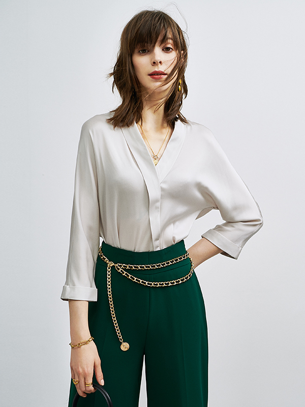 Gray Elegant Silk Blouse