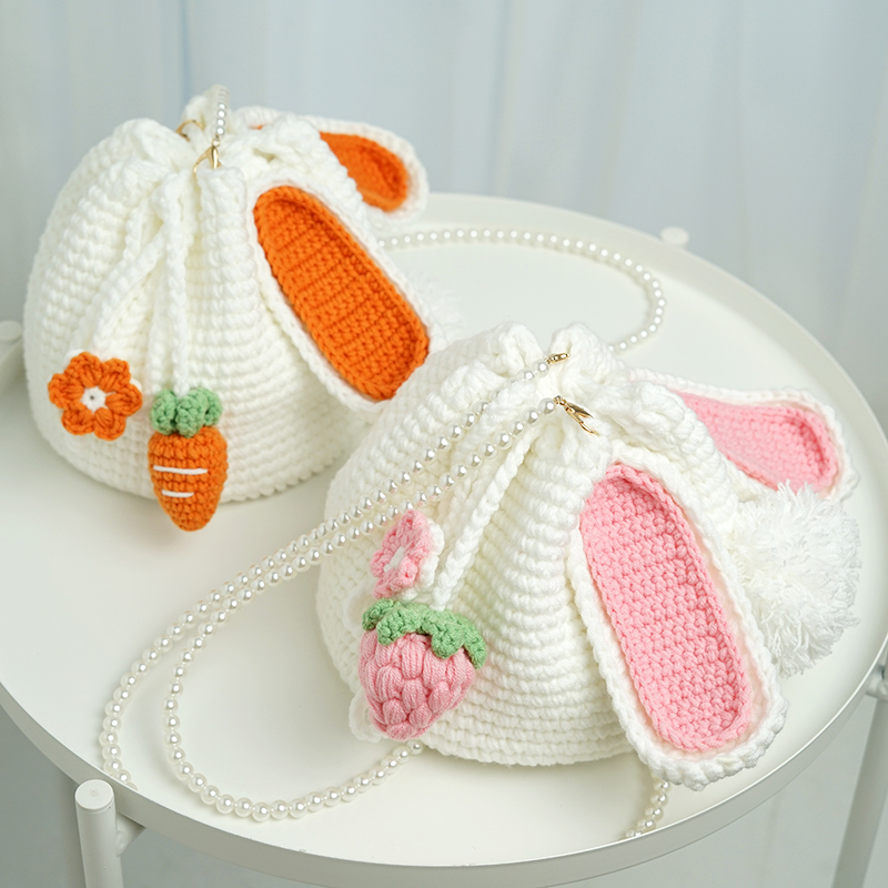 Handcrafted Strawberry-Carrot Bunny Crochet Kit - DIY Yarn Gift Set