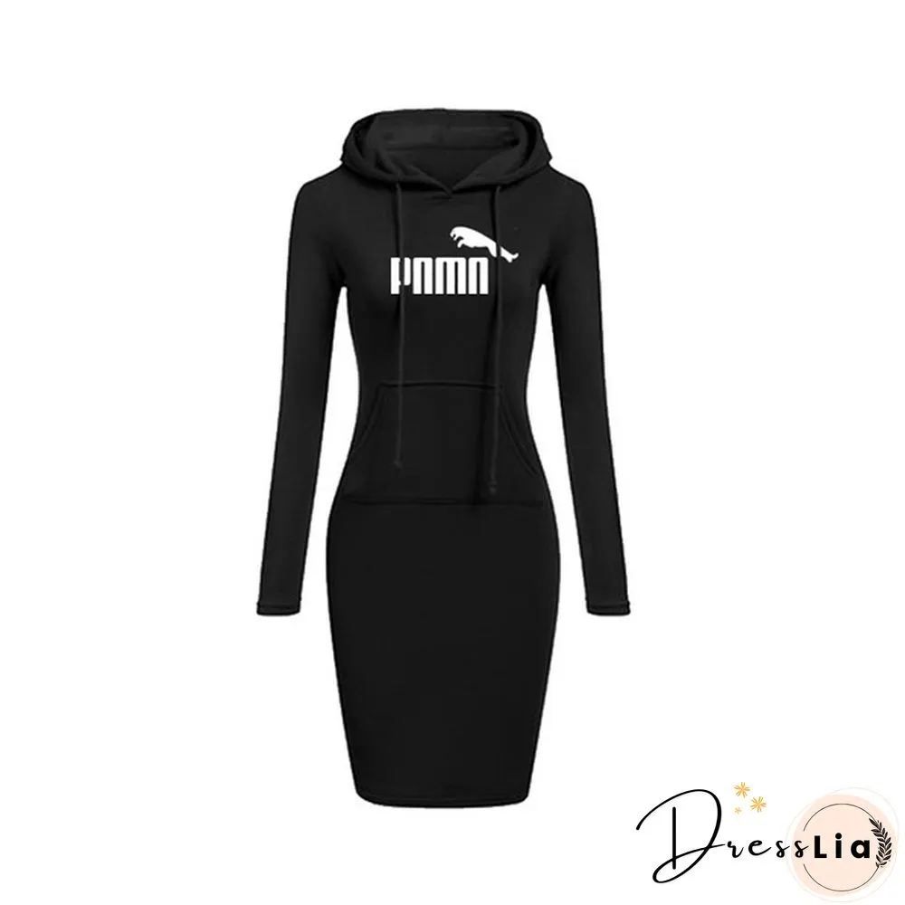 New Women Hoodie Dress Brand Printsd Long Sleeve Hoodie Casual Hooded Jumper Pockets Sweater Tops