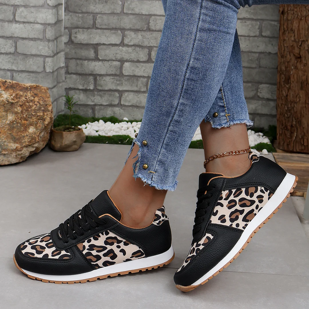 Breakj Breakj Large Code New Splicing Tie Sneakers 2025 Low-Top Leopard-Print Sports Casual Shoes Women