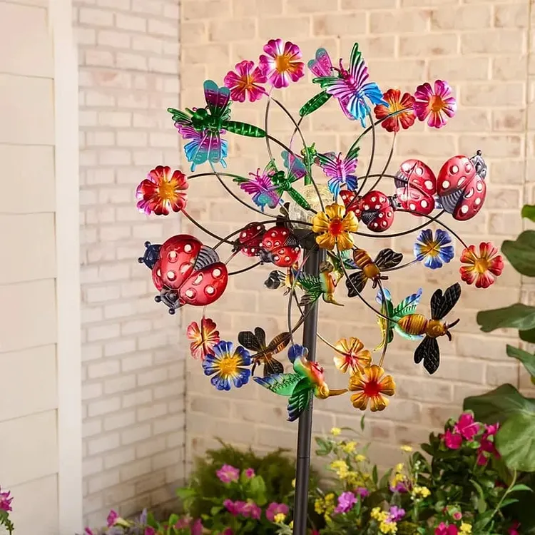 ☀️🌀Outdoors Solar Wind Spinners with Decorative Flowers🌸(Includes bracket) 