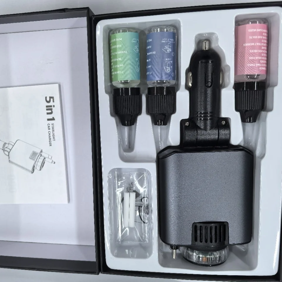 Aromatherapy With Car Charger With Starry Sky Top Multi-Function D1 Car Charger Mobile Phone Super Fast Charging Retractable Cable