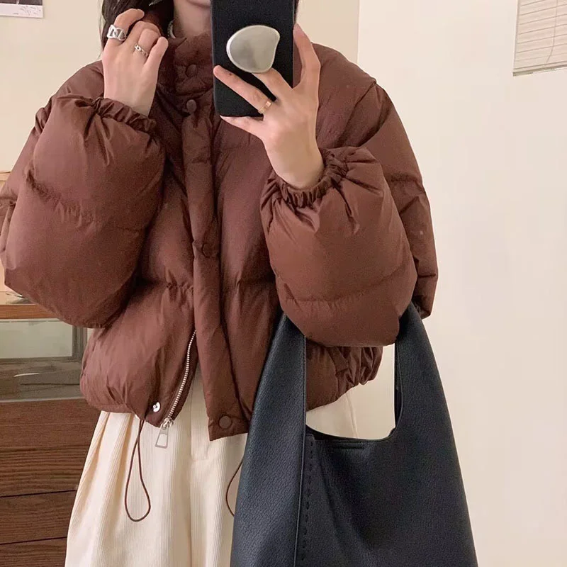 Woherb Han Version Of The East Gate Sweet Short Down Jacket Female East New Standing Collar Small White Duck Down Coat Bread Clothing-Outfit Ideas