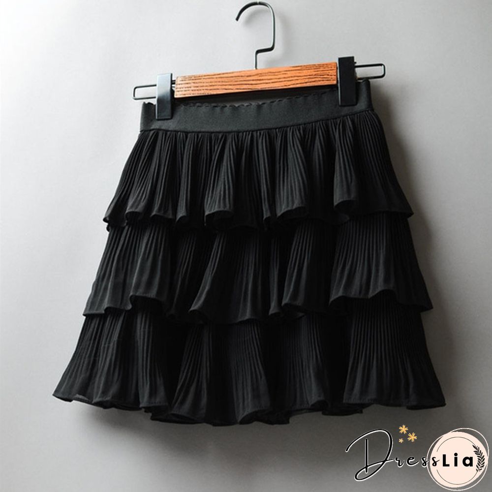 Summer Women Elasticity Waist Mini Skirt Ladies Chiffon Skirt Ladies Casual Cake Skirts Pleated Skirts-G140