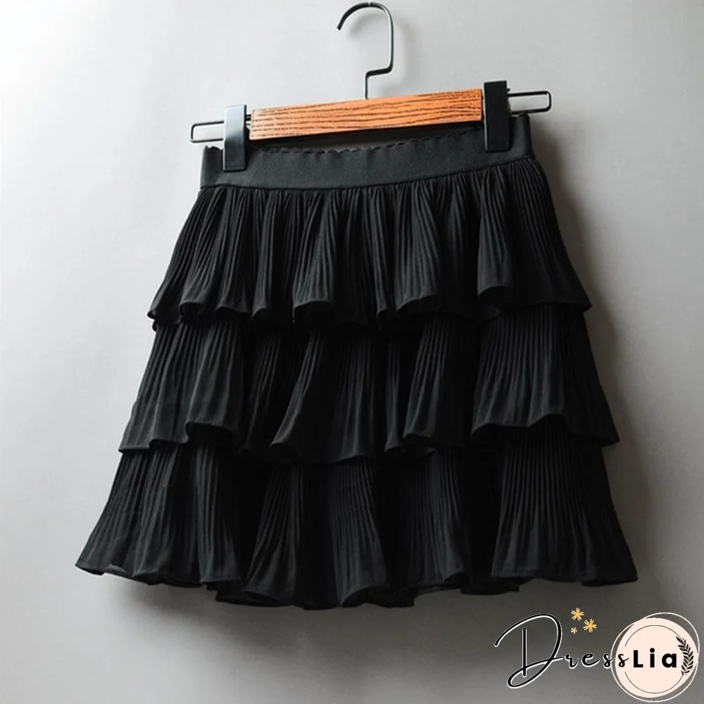 Summer Women Elasticity Waist Mini Skirt Ladies Chiffon Skirt Ladies Casual Cake Skirts Pleated Skirts-G140