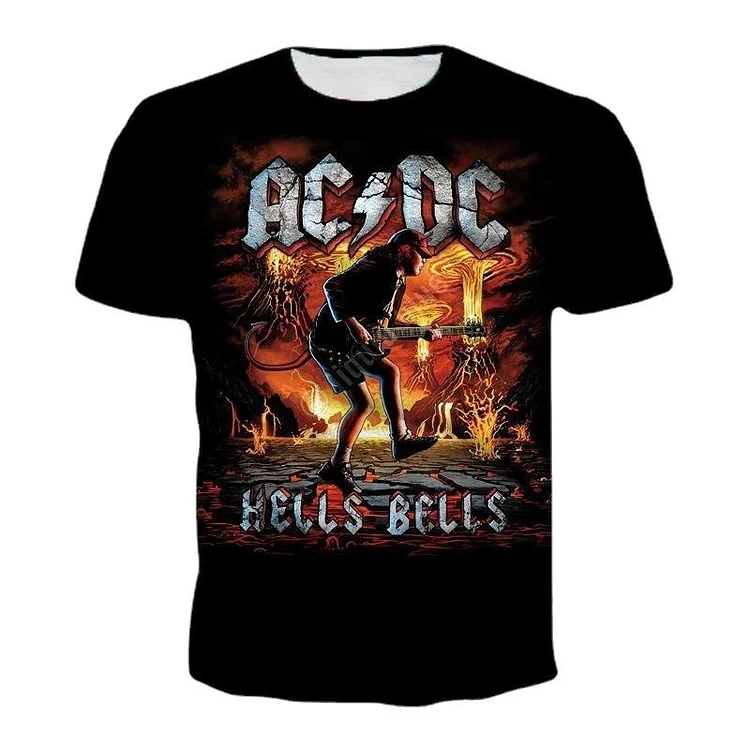 Pop Rock T-Shirt Men Casual ACDC 3D Summer O-Neck Short Sleeve T-Shirt at Hiphopee