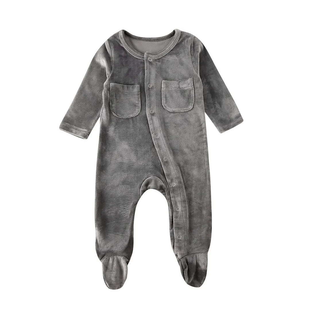 2020 Baby Summer Clothing Newborn Infant Baby Girl Boy Clothes Velvet  Footies Solid Long Sleeve Jumpsuit Outfits 0-18M