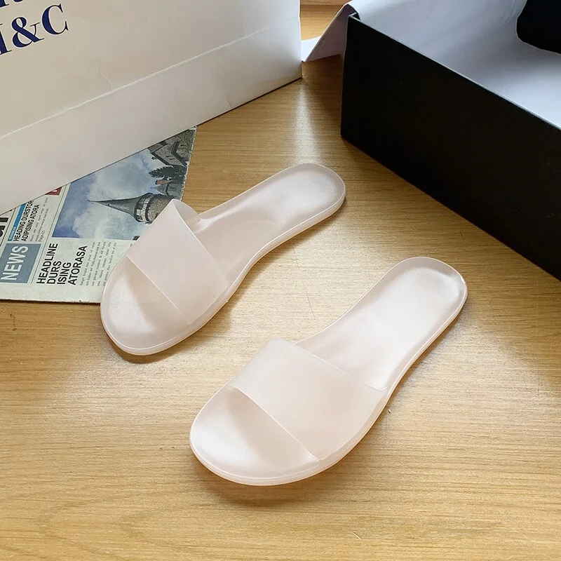 Qengg New Large Size Plastic Women's Shoes Flat Solid Color Fashion Round Toe Open Toe Comfortable Sandals and Slippers Women