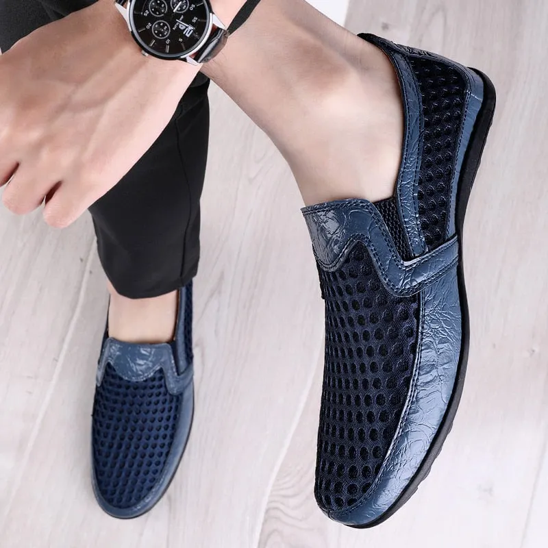 Genuine Leather Summer Comfort Men's Sandals Sneakers Men Shoes Casual Breathable Mesh Male Slip On Chaussure