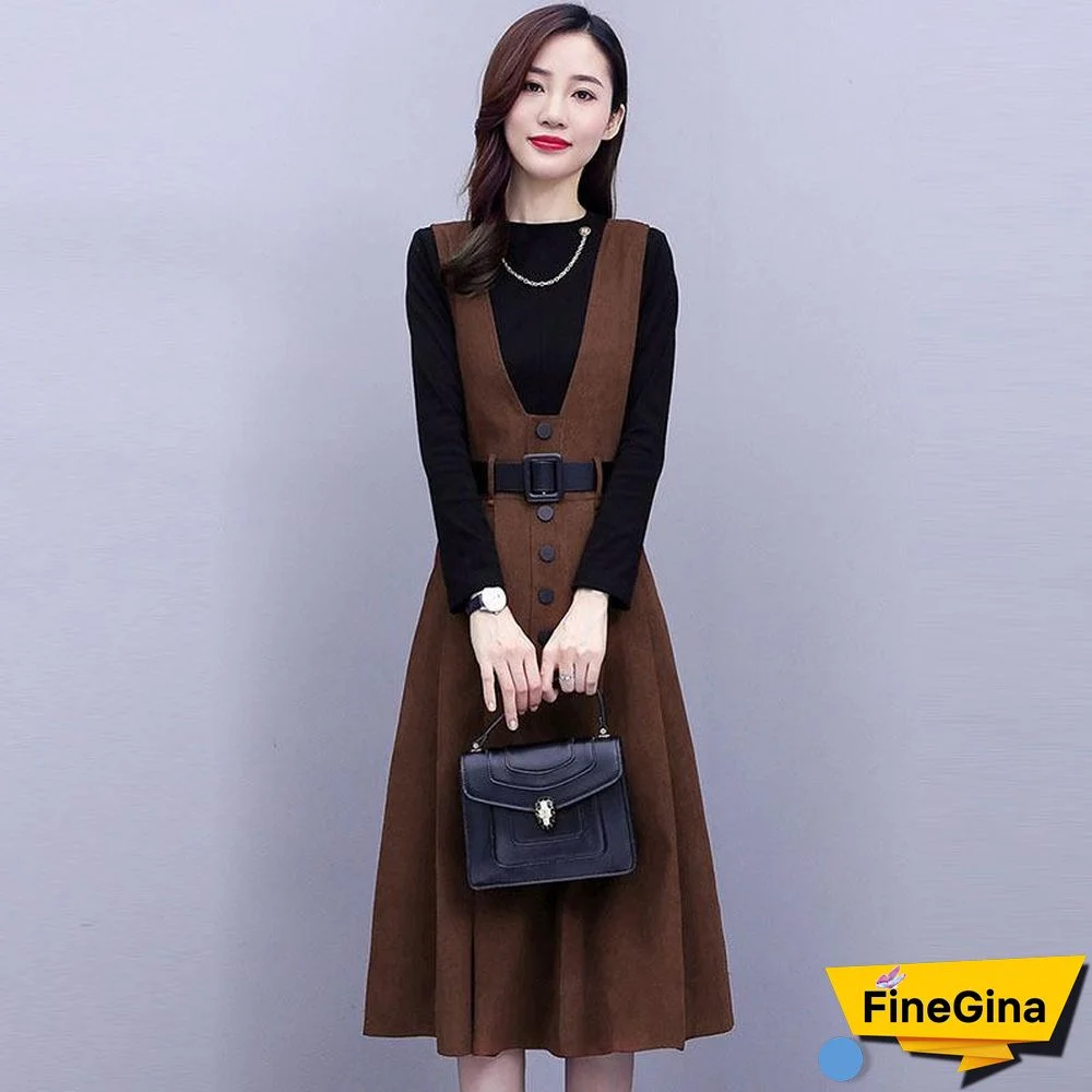 Fashion Chain T-shirt+Strip Dress P11526