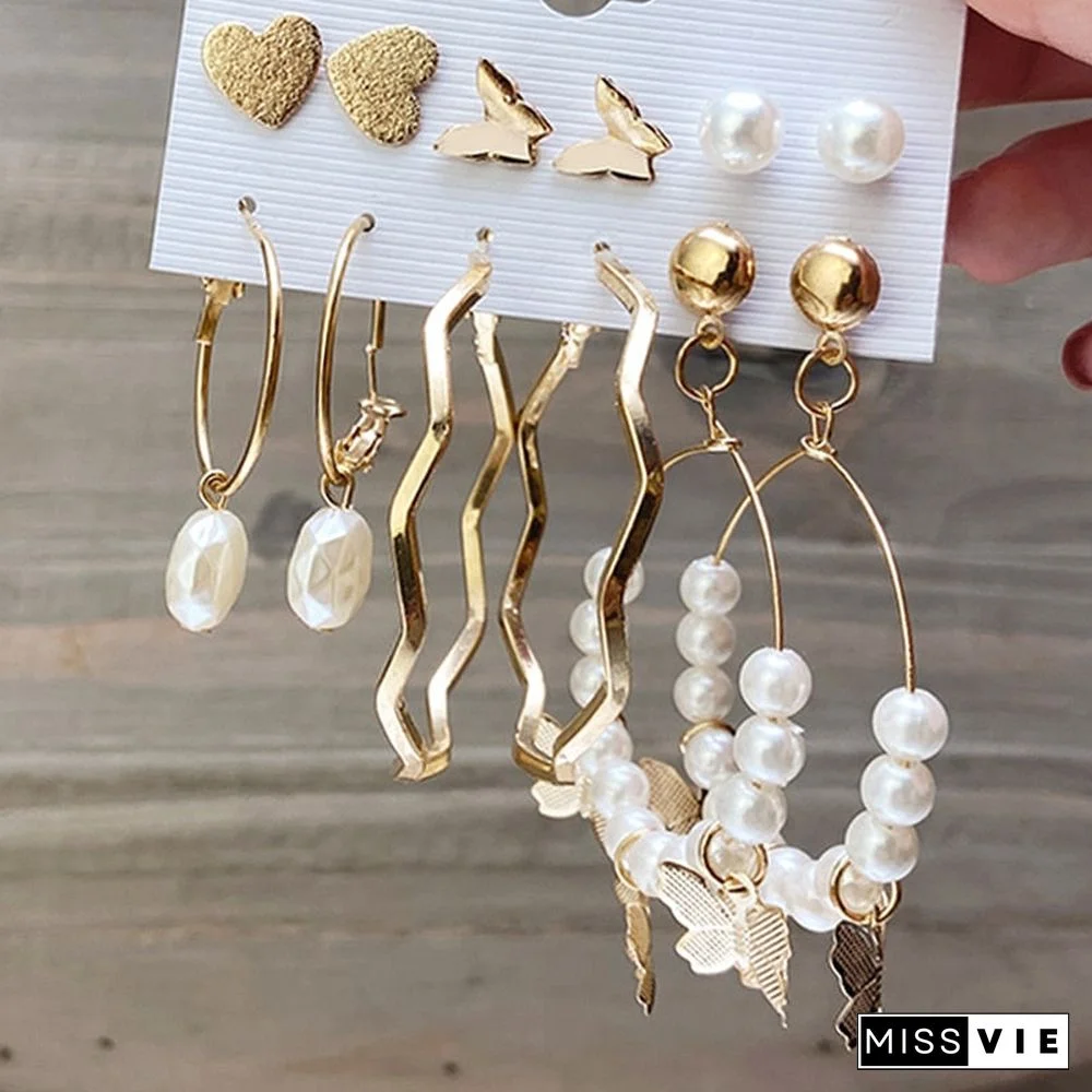 17KM Fashion Pearl Hoop Earrings Set For Women Geometirc Gold Metal Circle Hoop Earrings Brincos Trend Jewelry Gift