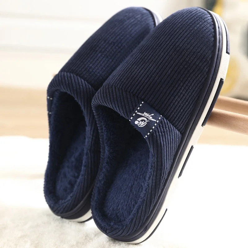 Men's Winter Slippers Warm Velvet Fur Slippers Non Slip Home Slippers Comfy Waterproof Indoor Shoes for Male