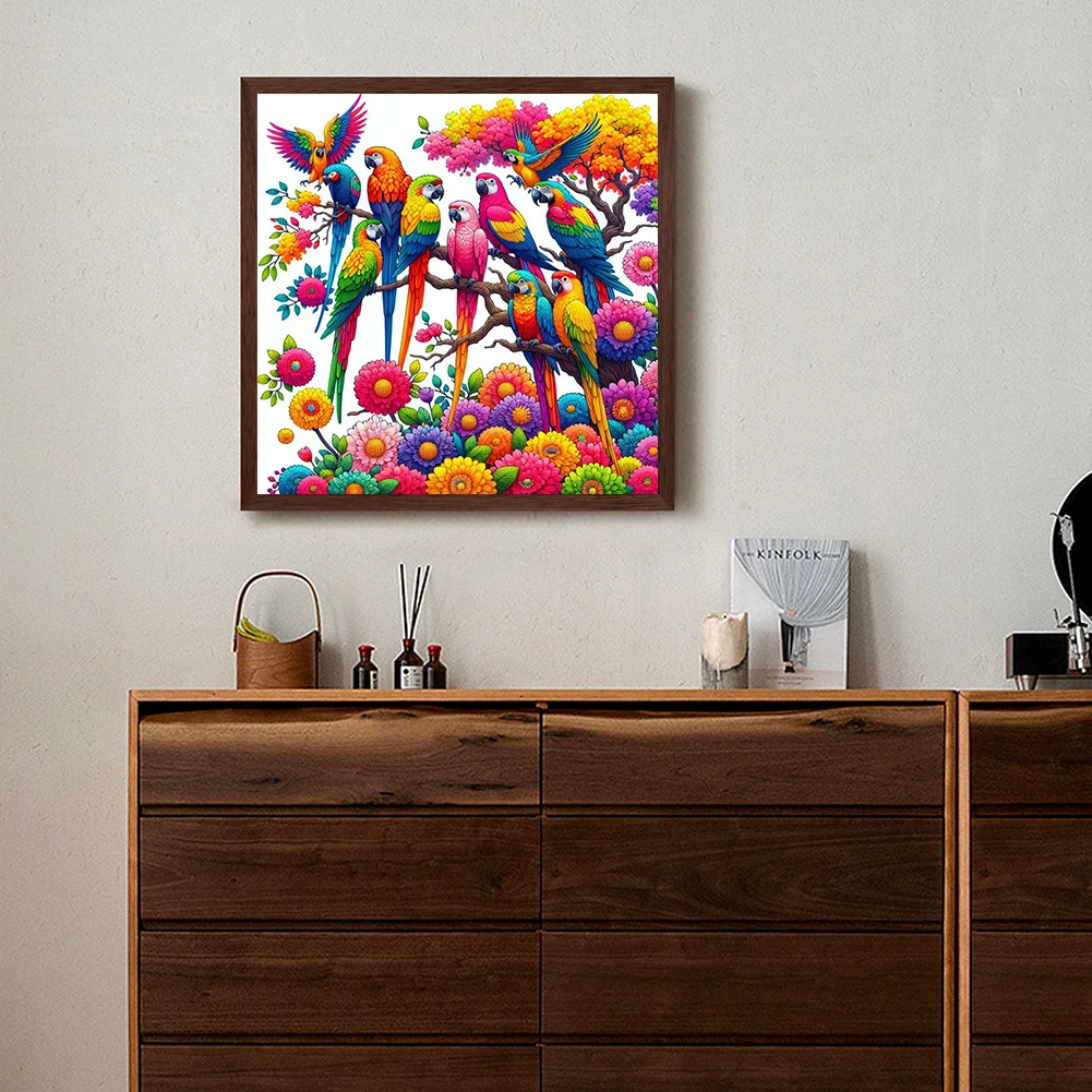 Diamond Painting - Full Round Drill - Colorful Parrots(Canvas|30*30cm)