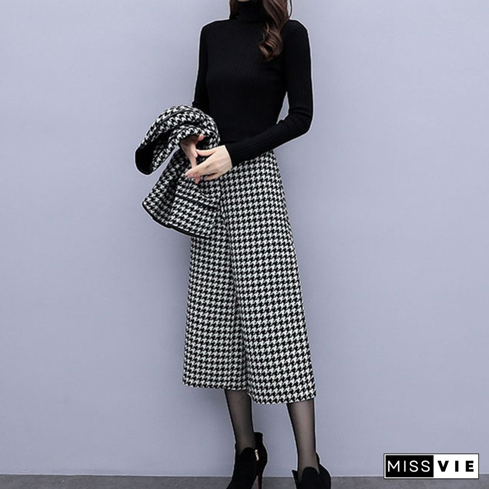 Autumn Winter Two Piece Sets Outfits Women Woolen Coat And Cropped Wide Leg Pants Suits Office Elegant Sets