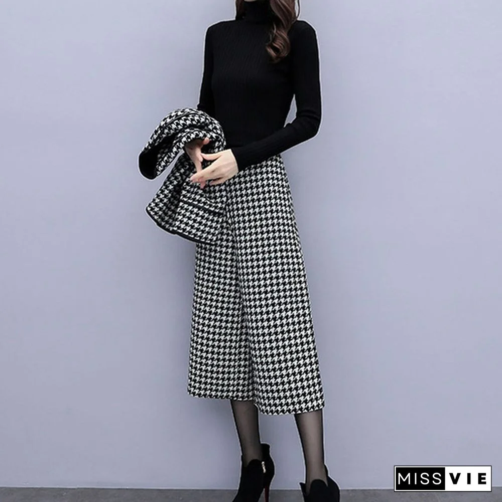 Autumn Winter Two Piece Sets Outfits Women Woolen Coat And Cropped Wide Leg Pants Suits Office Elegant Sets