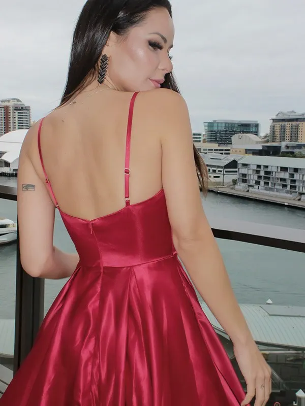 Spaghetti Straps Square Neckline Red Wedding Guest Dress main image 0