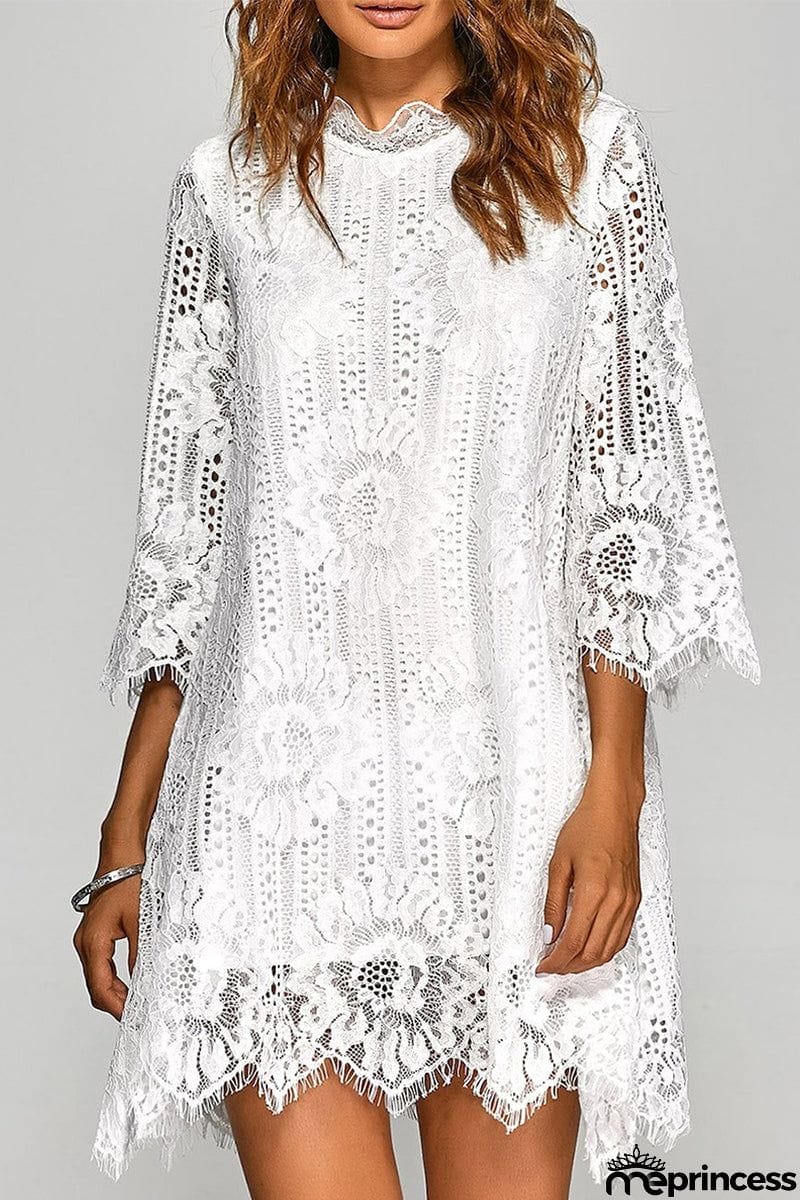 Elegant Solid Lace Asymmetrical O Neck A Line Dresses