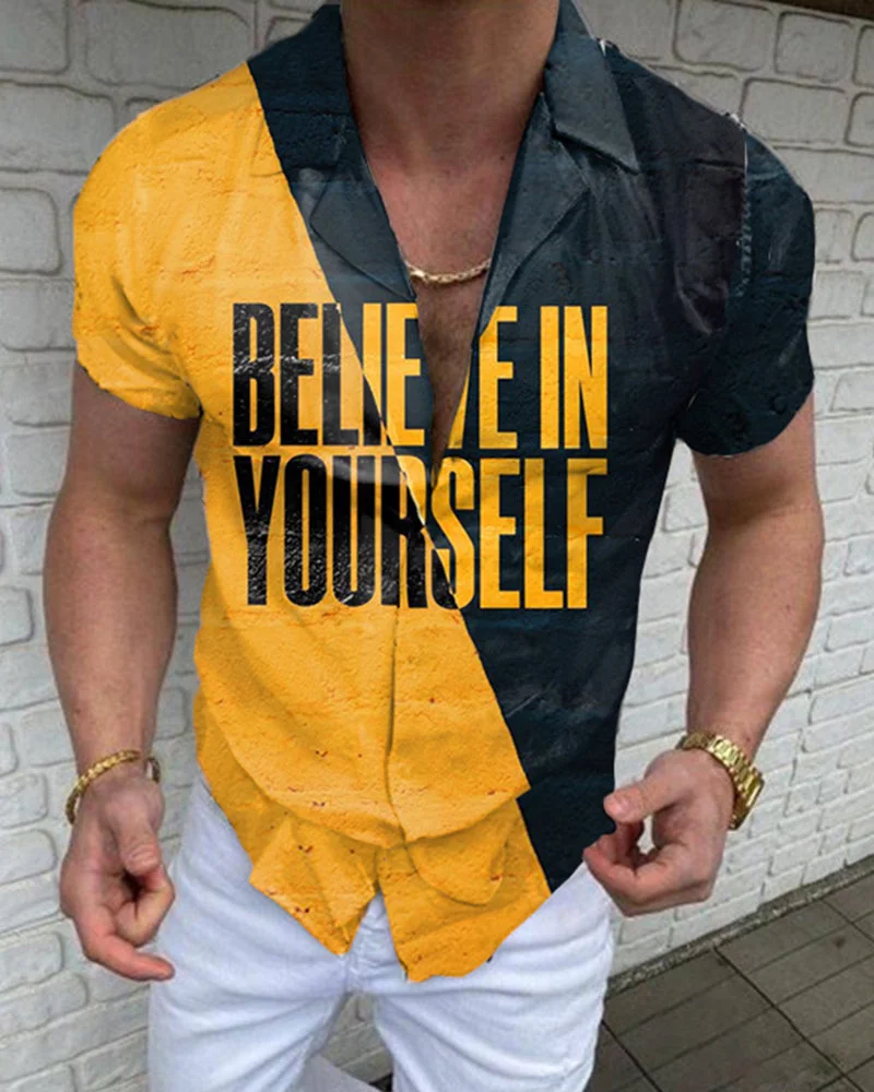 men's casual shirt with stitching letters and printing