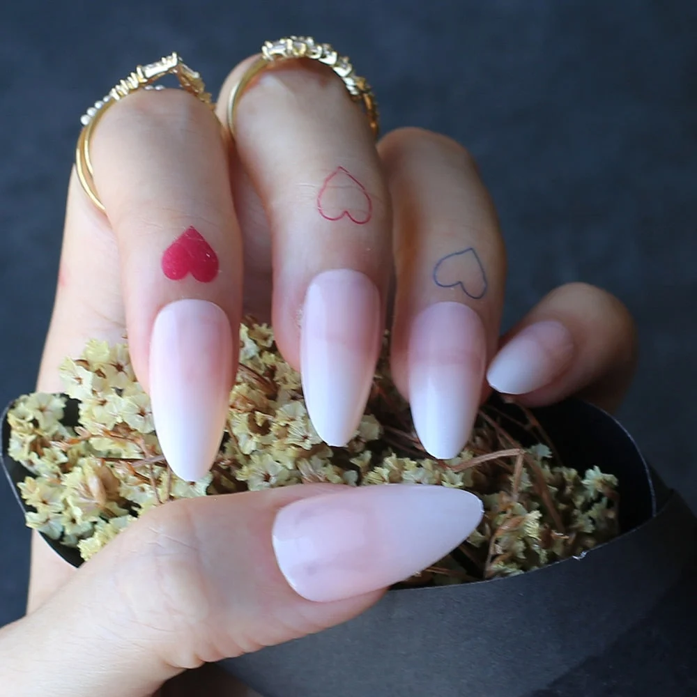 Almond Artificial nails Ombre Baby Boomer Fake nails nude  Natural False nails 24pcs-Nail Inspo