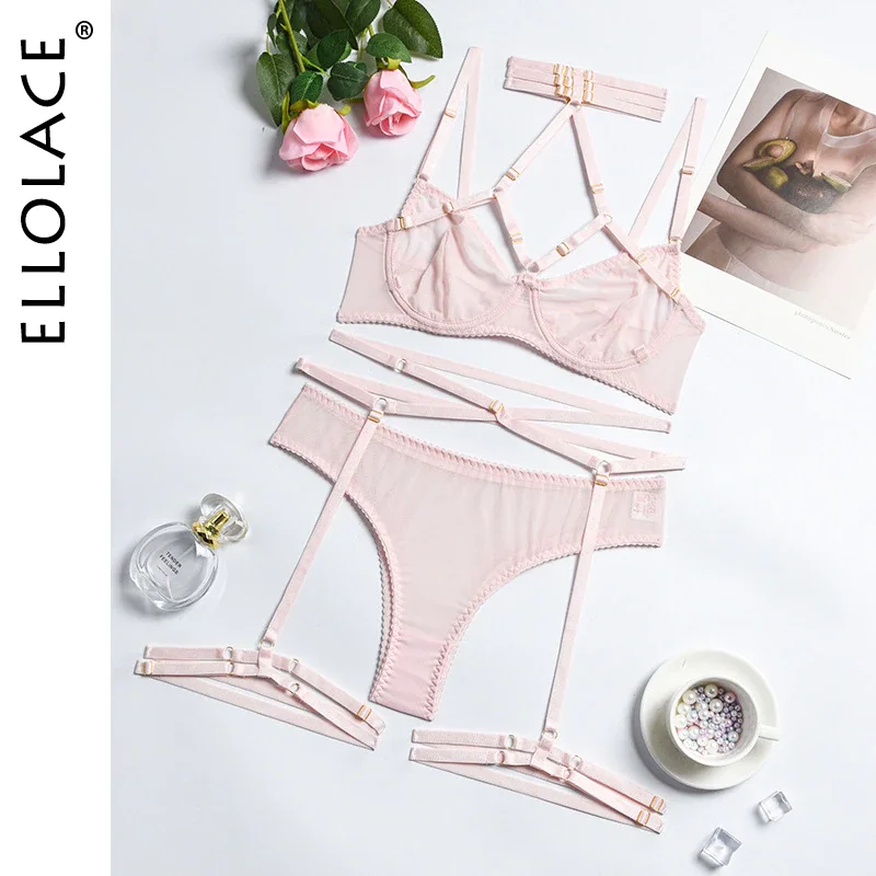 Billionm Ellolace Sensual Lingerie Luxury Transparent Fancy Underwear Ladies Erotic Intimate Sexy Woman Hard Bra And Panty 5-Pieces Sets