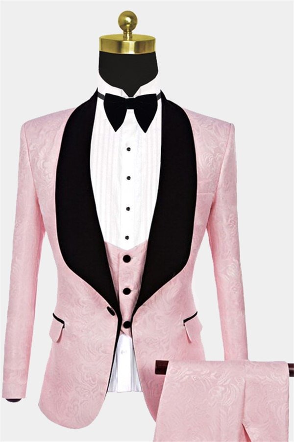 Popular Jacquard Shawl Lapel Pink Wedding Tuxedo For Guys | Ballbellas Ballbellas