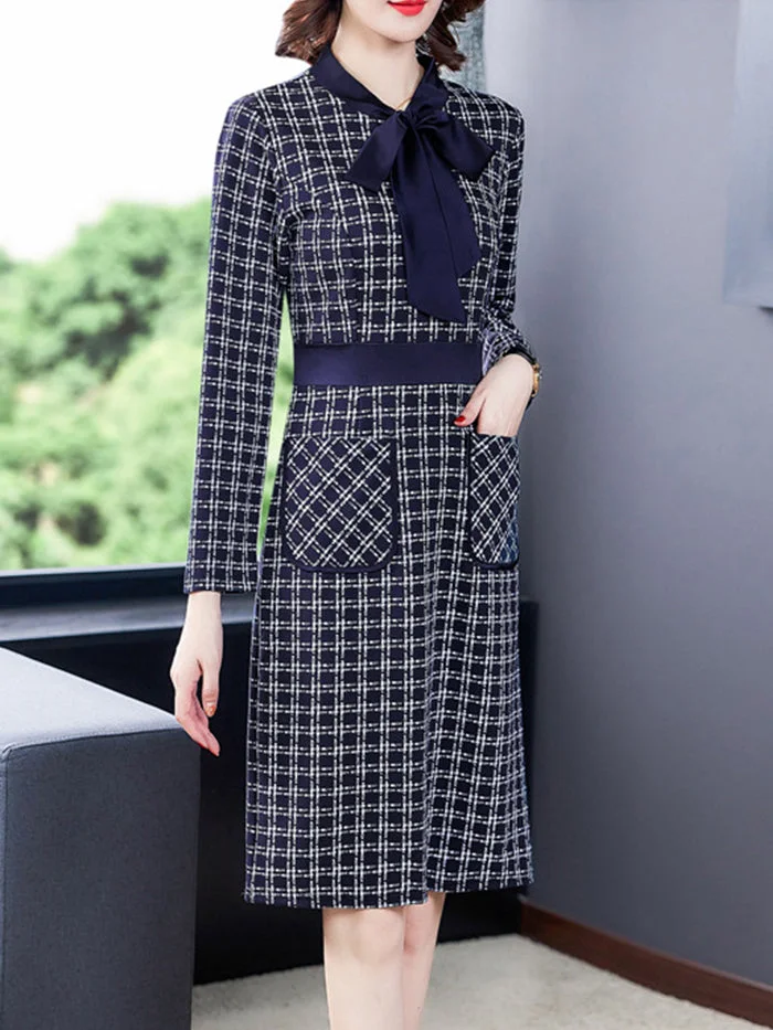 Check Lace Slim Dress