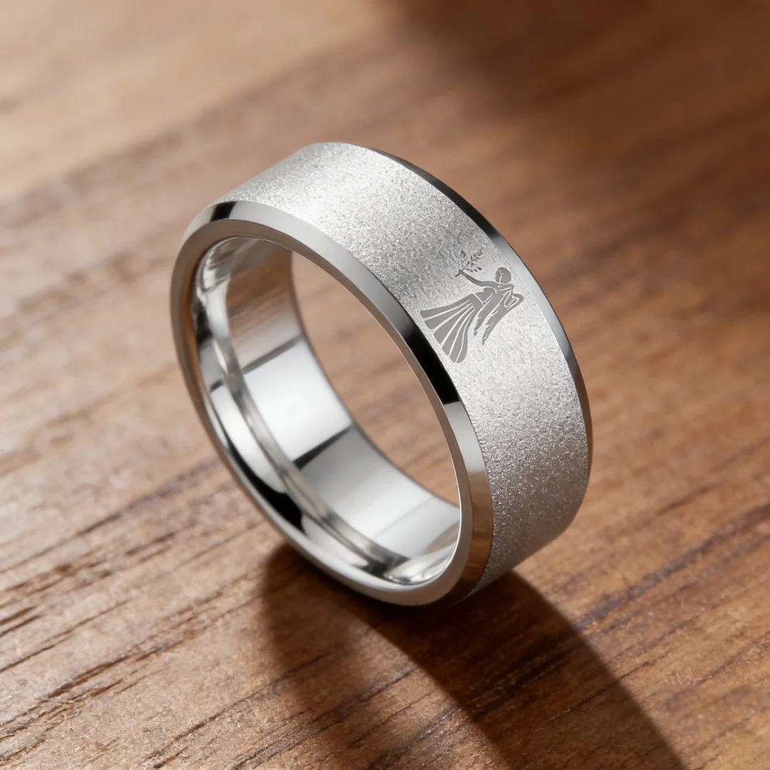 Sliver Virgo Couple Wedding Band Beveled Edges Sliver Laser Etched Tungsten Carbide Rings 4MM 6MM 8MM Width