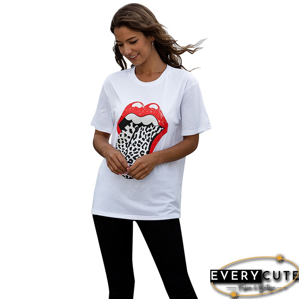 White Printed Loose Casual Tees