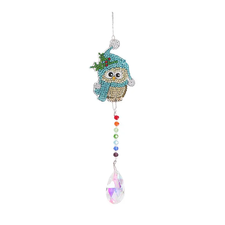 Diamond Drill Rainbow Collection Hang Crystal Prisms Wind Chime Decor (Owl)