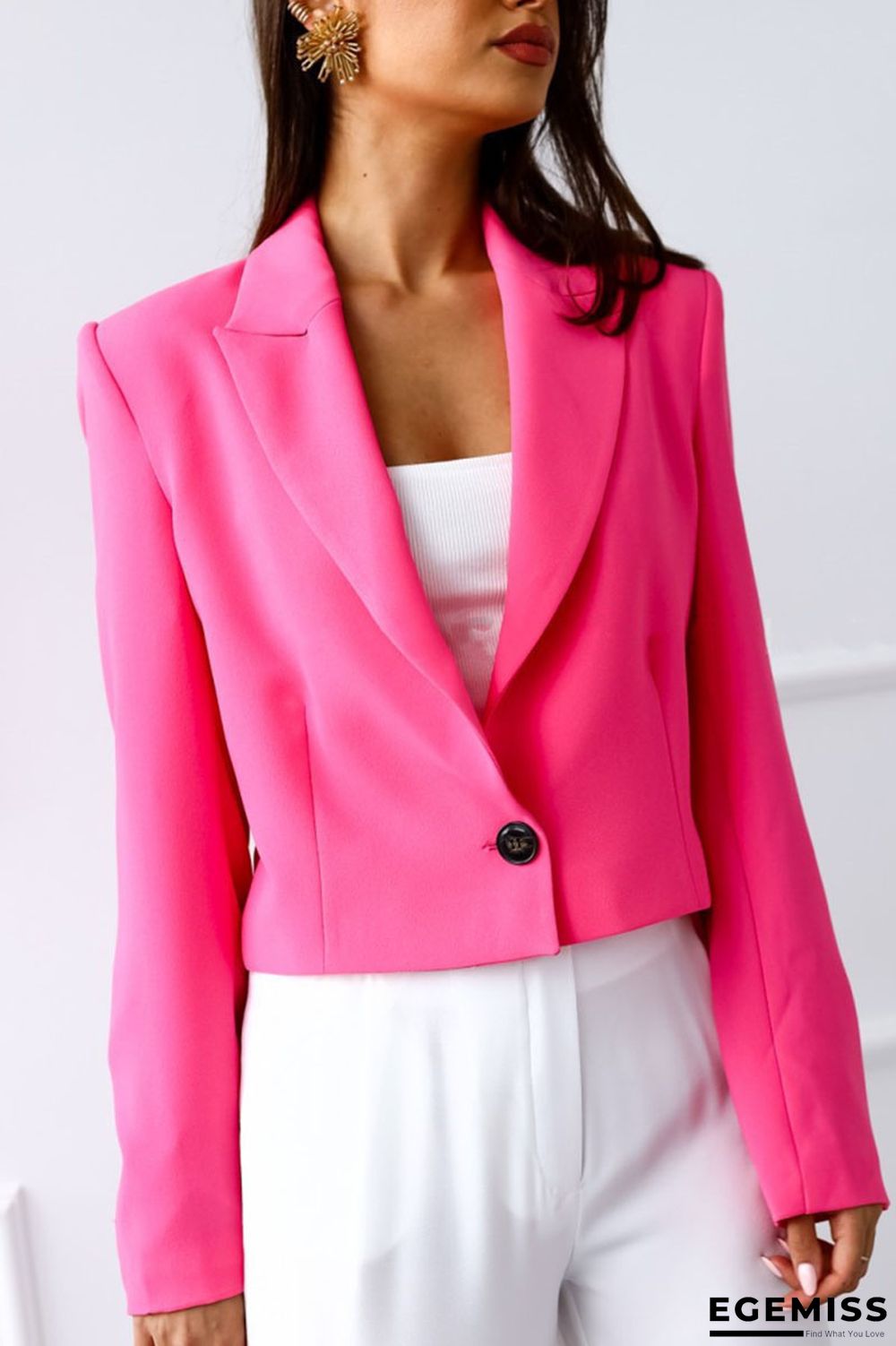 Pink Casual Elegant Solid Patchwork Buttons Turn-back Collar Outerwear | EGEMISS