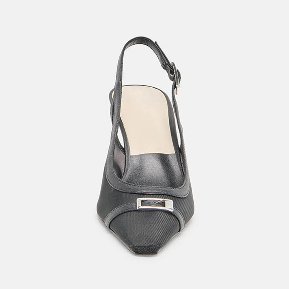 Elegant Pointed Toe Slip On Slingback Pumps Women's Black Heels