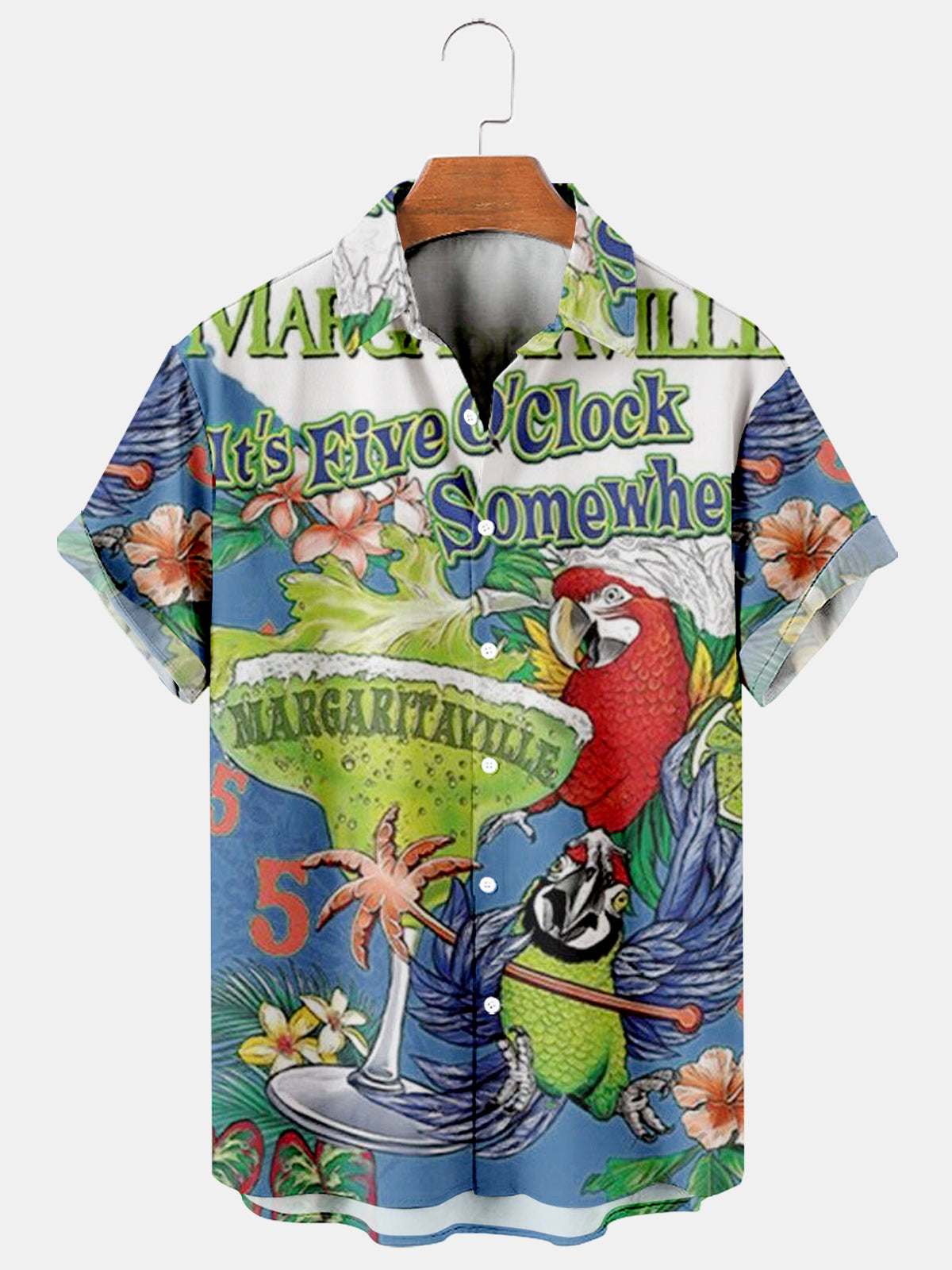 Men's Tiki Resort Parrot Print Hawaiian Short Sleeve Shirt PLUSCLOTHESMAN