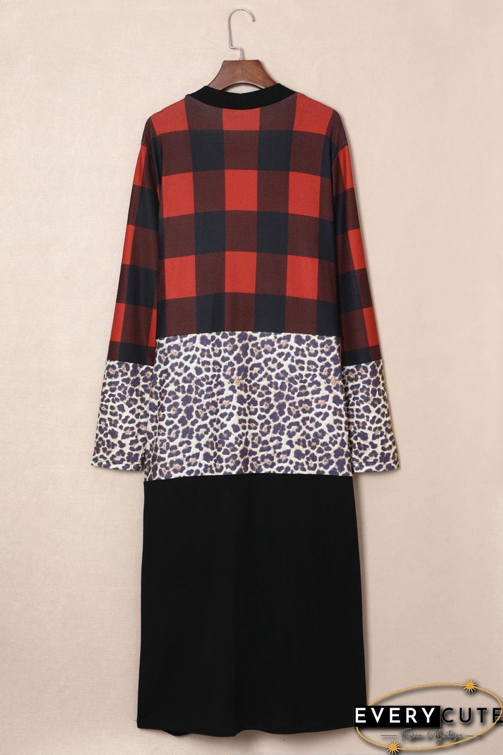Red Buffalo Plaid Leopard Colorblock Plus Size Duster Cardigan